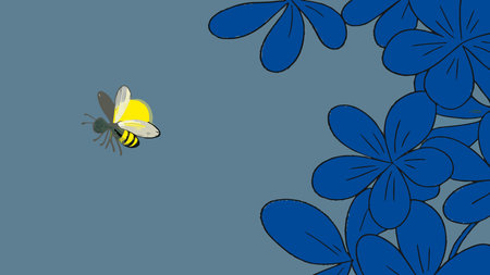 Vibrant vector artwork showcasing an industrious garden mood through clustered natural composition, intricate wing vein details, and sunlight petal highlights in a striking yellow and blue palette. The artistic approach emphasizes precision and harmony, evoking productivity and nature's beauty. Ideal for educational graphics, eco-friendly branding, gardening . AI-generated vector illustration. AI-generated illustration.のイラスト素材