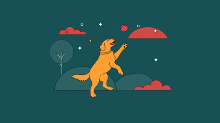 Energetic vector artwork showcasing fluid motion and glossy textures in a bright, sunny setting with vivid colors and sharp lines. Ideal for pet product promotions, veterinary clinic graphics, active lifestyle ads, and dog enthusiast merchandise. Versatile scalable design enhances projects in print and web formats. . AI-generated digital illustration. AI-generated vector illustration. AI-generated illustration.のイラスト素材