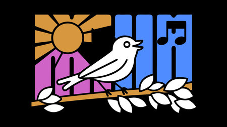 Minimalist line art vector design bathed in soft dawn pink lighting, conveying a cheerful, melodic, and hopeful mood through clean contours and fluid forms. Vertical song trails add rhythmic joy and serenity, ideal for uplifting creative applications. Perfect for greeting cards, posters, apparel prints, wallpapers, branding, and digital media in publishing, m. AI-generated vector illustration. AI-generated illustration.のイラスト素材