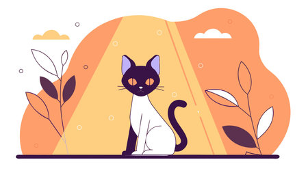 Intricate line art vector design showcases mysterious elegance through intense eye focus and dramatic side lighting, highlighting detailed fur textures in a captivating composition. Ideal for applications like luxury pet branding, posters, apparel graphics, book covers, and digital media targeting animal lovers and fashion industries. Versatile sty. AI-generated vector illustration. AI-generated illustration.のイラスト素材