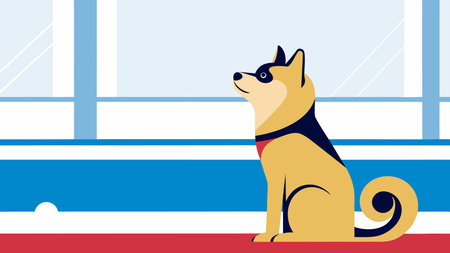 Sleek minimalist vector design with clean lines, soft lighting, and serene zen garden elements, conveying a spirited and loyal mood through proud posture and perked curled tail. Versatile scalable graphic ideal for pet branding, wellness apps, merchandise prints, digital media backgrounds, and mindfulness campaigns targeting dog lovers, designers, and creativ. AI-generated vector illustration. AI-generated illustration.のイラスト素材