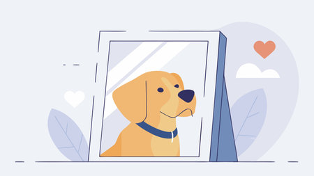 Clean vector lines craft an affectionate canine portrait with playful head tilt, emphasizing detailed fur textures and gentle soft lighting for a warm, inviting mood. Ideal for pet product packaging, veterinary clinic branding, apparel prints, and digital ads appealing to animal lovers and pet industry professionals. Versatile scalable design enhances commerc. AI-generated vector illustration. AI-generated illustration.のイラスト素材