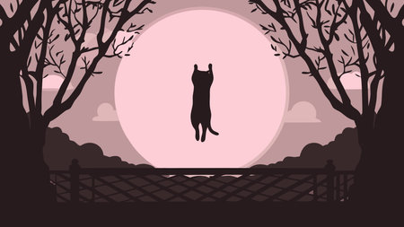 Minimalist vector artwork in mysterious outline style, blending spooky elegance with dynamic vertical composition and subtle Halloween moon lighting for a premium graphic appeal. Ideal for applications like seasonal posters, invitations, apparel prints, website banners, and materials targeting Halloween enthusiasts. Versatile clean design. AI-generated vector illustration. AI-generated illustration.のイラスト素材