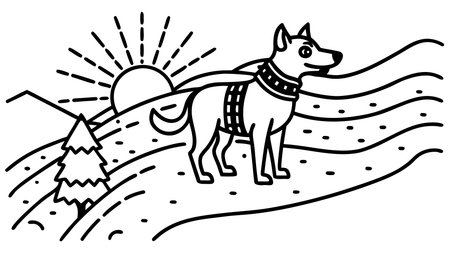 Dynamic vector graphic in exploratory style with rugged textures, warm dawn light rays, and a brave discovery mood evoking adventure and curiosity. Ideal for applications like travel posters, outdoor branding, motivational prints, educational kids' materials, and adventure-themed websites targeting explorers and nature enthusiasts. High-resolution . AI-generated vector illustration. AI-generated illustration.のイラスト素材