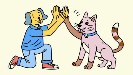 Charming vector design in cute stylized style with even studio lighting and subtle shadows, conveying playful heartwarming mood and interactive energy. Ideal for pet-themed products, greeting cards, social media graphics, children's books, and campaigns targeting animal lovers and families. Versatile asset with high value for ,. AI-generated vector illustration. AI-generated illustration.のイラスト素材