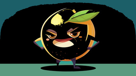 Bold vector character design captures a playful yet grumpy mood through expressive features and dynamic acidic yellow lighting in a close-up composition. Perfect for food packaging, campaigns, children's books, merchandise, and whimsical graphics, offering versatile appeal to designers in creative industries. Humorous style enhances comm. AI-generated vector illustration. AI-generated illustration.のイラスト素材