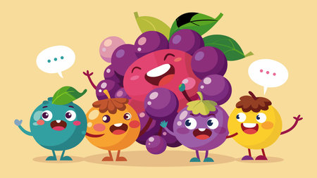 Playful vector artwork in a whimsical illustrative style, featuring bubbly highlight lighting and a lively gossipy fun mood with clustered social dynamics. Ideal for applications in children's books, food packaging, educational materials, social media graphics, and campaigns targeting families and young audiences. The vibrant, expressive . AI-generated vector illustration. AI-generated illustration.のイラスト素材