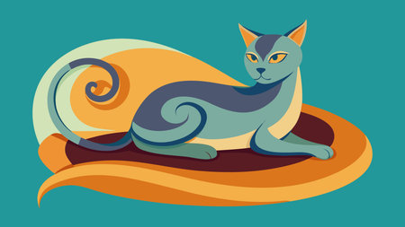 Sleek line art style with subtle gradients and soft diffused lighting crafts a relaxed, sophisticated mood through dynamic S-shaped composition. Ideal for luxury pet branding, upscale stationery, fashion graphics, home decor wallpapers, and targeting cat lovers. Scalable vector format ensures versatility for print, web, and merchandise applications. . AI-generated vector illustration. AI-generated illustration.のイラスト素材