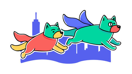Bold comic book style vector artwork with dynamic flying poses, vibrant colors, and dramatic backlit...