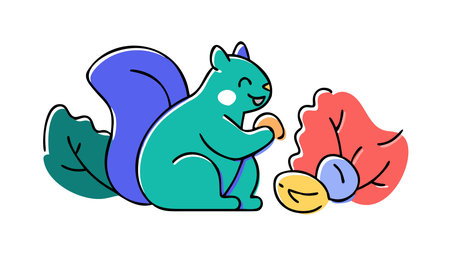 Detailed line work vector art featuring warm autumnal lighting and a playful, industrious mood with curious charm. Ideal for children's books, educational posters, seasonal merchandise, greeting cards, and nature-inspired branding. Versatile for graphic designers, publishers, and marketers in family-oriented and wildlife themes. . AI-generated vector illustration. AI-generated illustration.のイラスト素材