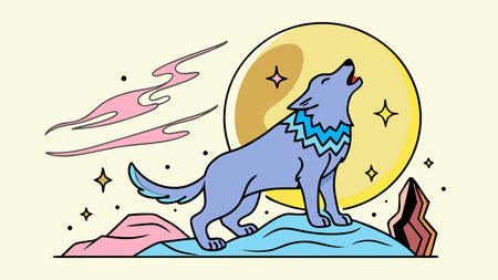 Clean minimalist vector silhouette in single-color line art, evoking a wild nostalgic mood under cool lunar lighting. Ideal for high-end branding, logos, tattoos, posters, and apparel in pet, wildlife, or adventure industries. This iconic profile composition offers versatile use in digital and print media. . AI-generated digital illustration. AI-generated vector illustration. AI-generated illustration.のイラスト素材
