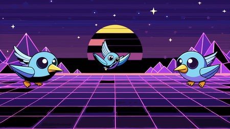 Captivating 8-bit pixel art style featuring retro grid layouts and vibrant neon glow lighting,...