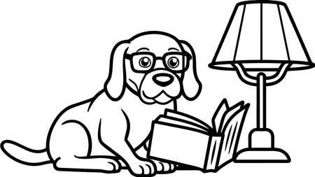 Charming vector illustration in detailed style with cozy lamp lighting and portrait composition, capturing an intelligent and endearing mood. Ideal for children's books, educational posters, pet product branding, greeting cards, and whimsical targeting families and animal enthusiasts. Versatile digital artwork perfect for prints, apparel, web desi. AI-generated vector illustration. AI-generated illustration.のイラスト素材