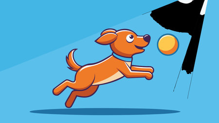 Dynamic flat vector design with vibrant coat colors and bright spotlight lighting, capturing upward motion and an excited, adventurous mood through bold, energetic composition. Ideal for pet product ads, sports branding, children's media, promotional graphics, and active lifestyle campaigns targeting animal enthusiasts and designers. Versatile style suits web. AI-generated vector illustration. AI-generated illustration.のイラスト素材