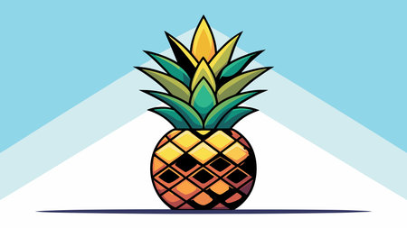 A creative digital illustration depicting Thin line vector drawing of whole pineapple with crown leaves, vertical composition isolated on white, subtle metallic sheen lighting, tropical and exotic mood, elegant minimalist stock graphic.. This AI-generated artwork features unique visual elements suitable for various commercial and editorial applications. AI-generated illustration.のイラスト素材