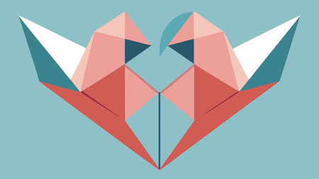 Elegant vector design in paper craft style featuring symmetrical folds and soft pastel lighting, capturing a loving and delicate romantic mood. Ideal for uses such as Valentine's Day greetings, wedding invitations, romantic branding, apparel prints, and social media visuals. This versatile graphic excels in emotional storytelling across print and d. AI-generated vector illustration. AI-generated illustration.のイラスト素材