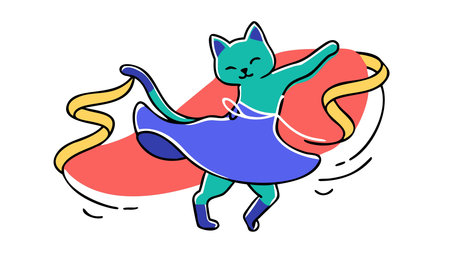 Elegant vector artwork featuring graceful lines, fluid ribbon motifs, and dramatic spotlight effects in a poised vertical composition. Ideal for ballet promotions, dance studio branding, theatrical posters, children's books, and whimsical fashion graphics. The artistic mood and clean design deliver high value for creative professionals in performin. AI-generated vector illustration. AI-generated illustration.のイラスト素材