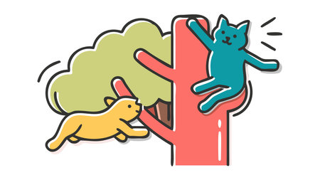 Energetic cartoon vector style with bold motion lines and dramatic lighting effects, evoking a humorous and lively mood in a vertical action composition. Ideal for children's books, animations, greeting cards, promotional graphics, and pet-themed merchandise targeting families and young audiences. Versatile digital artwork perfect for print and web applicatio. AI-generated vector illustration. AI-generated illustration.のイラスト素材