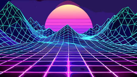 Captivating futuristic digital artwork in neon style, blending soft glowing gradients with sharp...