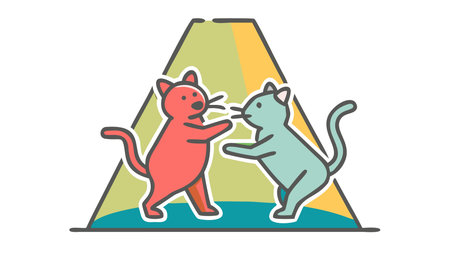 Stylized digital artwork with dramatic spotlight lighting that captures a whimsical, cheeky romantic mood through elegant animal choreography. Ideal for Valentine's Day greetings, event posters, children's books, and playful in entertainment and publishing industries. The artistic composition offers versatile appeal for graphic designers and marke. AI-generated vector illustration. AI-generated illustration.のイラスト素材