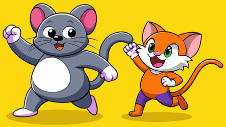 Vibrant cartoon vector artwork showcasing bold outlines, dynamic high-stepping poses, and a lively spirited mood under bright even lighting. Ideal for children's books, animations, greeting cards, merchandise, and fun targeting young audiences. The playful style adds energy and whimsy to graphics and branding projects. . AI-generated digital illustration. AI-generated vector illustration. AI-generated illustration.のイラスト素材