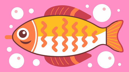 Childlike doodle style employs sparse black line work to evoke a tranquil aquatic essence with...