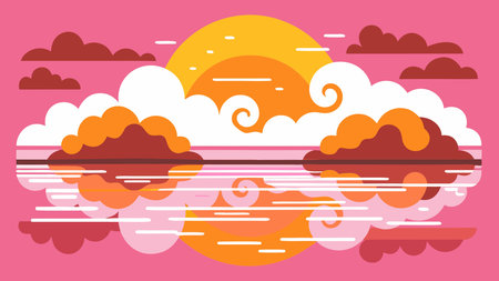 Elegant digital artwork in baroque style featuring dramatic swirling skies and serene water elements, conveying peace and luxury. Perfect for in tourism, spa services, and premium branding materials targeting upscale clients. Versatile for wallpapers, book covers, and website headers with its intricate details and harmonious color scheme. . AI-generated vector illustration. AI-generated illustration.のイラスト素材