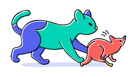 Whimsical cartoon artwork showcasing vibrant colors, bold outlines, and dynamic side profile poses with even studio lighting for a playful narrative mood. Ideal for children's books, animations, educational materials, greeting cards, and whimsical designs in or apparel. Targets family audiences, creative professionals, and youth-oriented industries . AI-generated vector illustration. AI-generated illustration.のイラスト素材