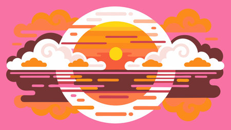 Exquisite baroque-style digital artwork with swirling gilded clouds and serene mirrored reflections, composed in a calm, centered horizon for ultimate harmony. The soft backlit glow infuses a zen, tranquil mood, making it perfect for evoking peace and elegance. Suitable for use in wellness branding, luxury decor, travel promotions, and ambient digi. AI-generated vector illustration. AI-generated illustration.のイラスト素材