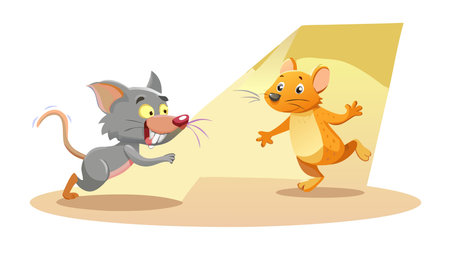 Vibrant cartoon illustration featuring dynamic diagonal composition and dramatic spotlit stage lighting, capturing a mischievous fun mood with anthropomorphic animal characters full of attitude. Perfect for stock graphics, animations, children's media, , greeting cards, and playful digital designs in entertainment and youth markets. Versatile style. AI-generated vector illustration. AI-generated illustration.のイラスト素材