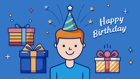 Playful cartoon-style digital artwork bursting with vibrant colors, bold typography, and warm festive glows to evoke pure celebration and joy. Ideal for birthday invitations, party banners, greeting cards, social media graphics, and promotional materials targeting event planners, families, retailers, and marketers. Scalable high-detail design offers versatile. AI-generated vector illustration. AI-generated illustration.のイラスト素材