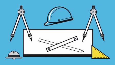 Monochrome cyan-white-black vector artwork with sharp overhead blueprint lighting, capturing a...