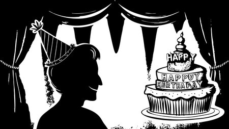 Vibrant cartoonish silhouette artwork in flat colors, conveying a lively and joyful birthday party...