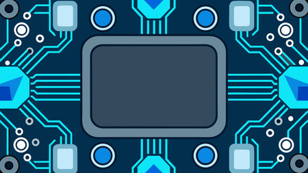 A creative digital illustration depicting Flat design tech innovation border, circuit boards,...