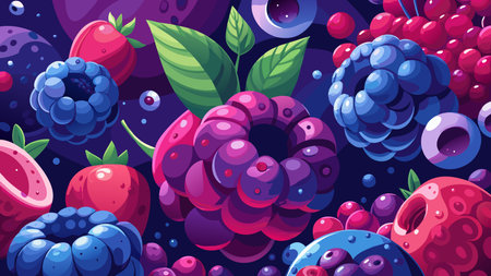 Elegant flat design featuring deep jewel-toned colors, artfully scattered border elements, and...