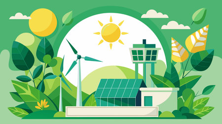 Fresh vector design blending lush greens and crisp whites with a radiant sunny glow, capturing an optimistic and sustainable vibe. Ideal for eco-conscious , renewable energy campaigns, corporate sustainability visuals, and environmental advocacy materials. Ample central blank space supports versatile text overlays for ads, posters, and web banners ta. AI-generated vector illustration. AI-generated illustration.のイラスト素材