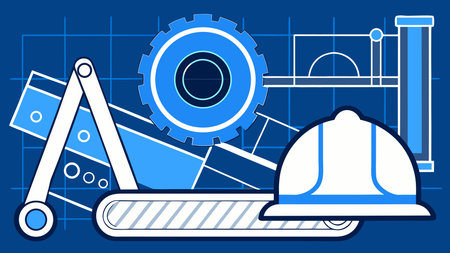 Innovative vector blueprint-style template in technical cyan, white, and black palette with cool...