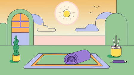 This minimalist digital artwork captures a serene yoga wellness ambiance through calming lavender-green hues and gentle zen sunrise lighting, evoking profound tranquility and mindfulness. Ideal for wellness retreats, yoga apparel branding, meditation apps, spa promotions, and holistic health campaigns targeting fitness enthusiasts and spiritual seekers. The u. AI-generated vector illustration. AI-generated illustration.のイラスト素材