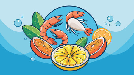 Clean vector graphic embodying a crisp seaside vibe with cool aqua-blue palette and delicate wave-reflected glows. Circular perimeter layout provides open central area ideal for logos or text, suiting culinary visuals in menus, recipe books, food ads, and packaging. Appeals to hospitality, gastronomy pros for premium oceanic motifs. . AI-generated vector illustration. AI-generated illustration.のイラスト素材