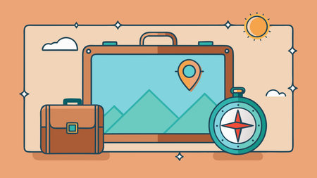 Sleek minimalist vector design evoking exploratory wanderlust through clean lines and adventurous teal-brown tones with sunset horizon lighting. Ideal for premium travel promotions, adventure branding, website headers, social media graphics, and tourism targeting explorers and lifestyle enthusiasts. Expansive blank center offers versatile space for . AI-generated vector illustration. AI-generated illustration.のイラスト素材