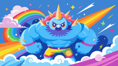 Whimsical fantasy digital art blending bold graphic strength with adorable puff details, dynamic...