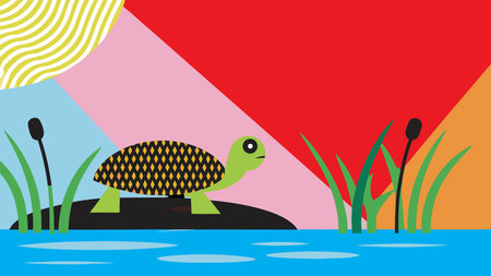 Employing a minimalist line style, this artwork features a grounded low-angle composition bathed in...