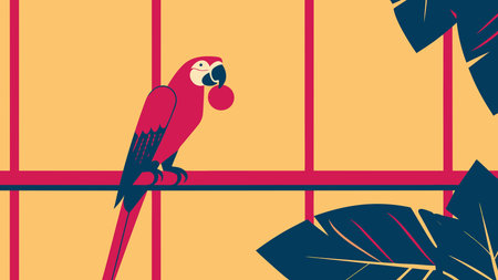 Bold expressive line art style evokes a vibrant tropical mood through colorful feather highlights...