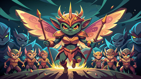 A creative digital illustration depicting Graphic portrait of adorable fierce pixie swarm forming...