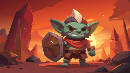 Dynamic chibi-style fantasy artwork featuring bold volcanic red lighting and layered rocky textures...