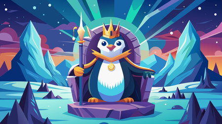 Whimsical digital graphic blending cute adorable charm with mighty warrior strength in a regal fantasy composition illuminated by ethereal aurora polar lights. Perfect for children's books, fun apparel prints, greeting cards, whimsical posters, and campaigns targeting families, young audiences, and fantasy enthusiasts. Fluffy detailed textures and c. AI-generated vector illustration. AI-generated illustration.のイラスト素材