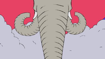 A creative digital illustration depicting Elephant trunk curl vector line, frontal centered...