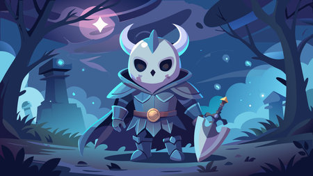 A creative digital illustration depicting Cute strong ghost knight graphic illustration, fantasy haunted wallpaper, translucent armor central composition, moonlight phasing through lighting, spooky yet adorable mood, crisp vector art.. This AI-generated artwork features unique visual elements suitable for various commercial and editorial applications. AI-generated illustration.のイラスト素材