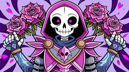 Gothic abstract graphic style artwork with symmetrical composition, eerie purple moon lighting, and enchanting undead mood. Perfect for fantasy gaming assets, Halloween promotions, dark book covers, and mystical merchandise designs. Versatile for graphic designers, marketers, and entertainment creators seeking captivating visuals. . AI-generated vector illustration. AI-generated illustration.のイラスト素材