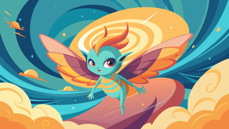 A creative digital illustration depicting Abstract graphic strong cute wind spirit sylph, swirling wind tunnel composition, ethereal daylight filtering lighting, fantasy illustrative style bold wings adorable cheeks, free spirited fantastic m. This AI-generated artwork features unique visual elements suitable for various commercial and editorial applications. AI-generated illustration.のイラスト素材
